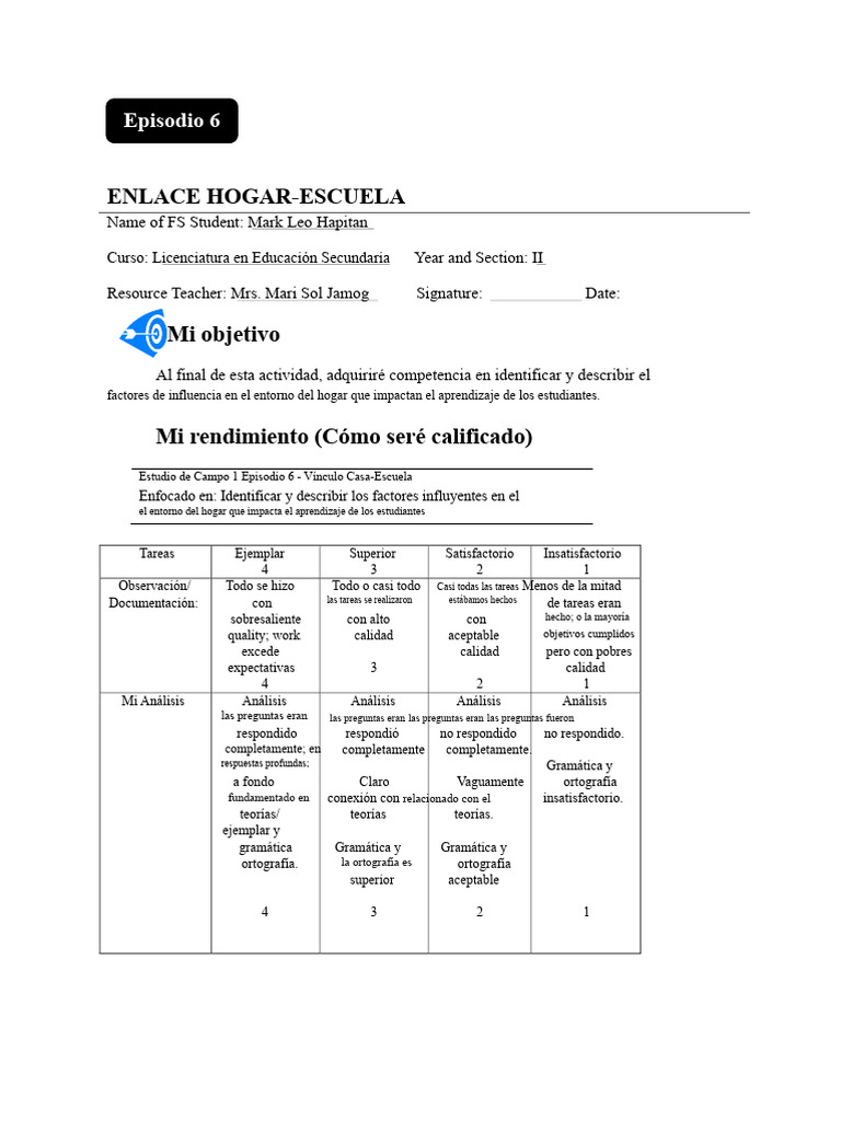 Field Study 1 Answers - Episode 6 PDF | PDF | Escuelas | Aprendizaje