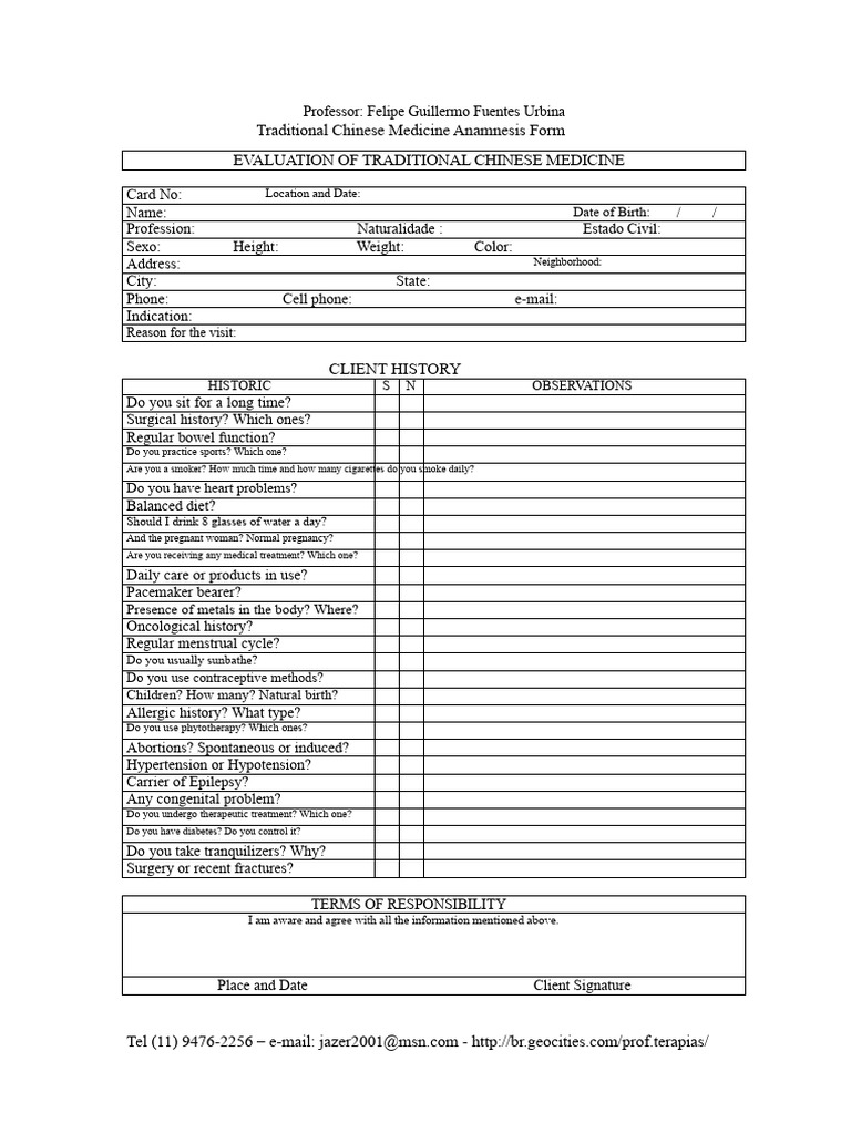 MTC Anamnesis | PDF | Medicine | Health Sciences