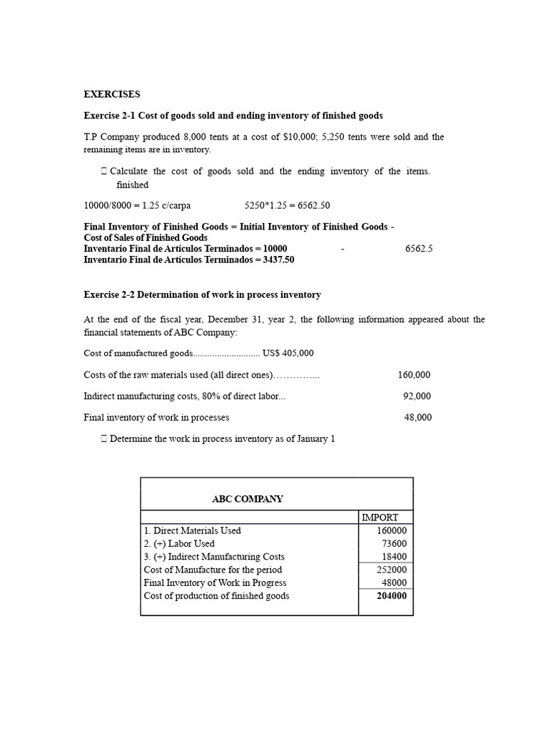 Cost Analysis for Manufacturing Exercises | PDF | Cost Of Goods Sold ...