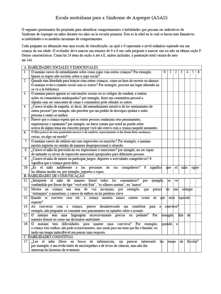 Escala Australiana para A Síndrome de Asperger | PDF | Síndrome de ...