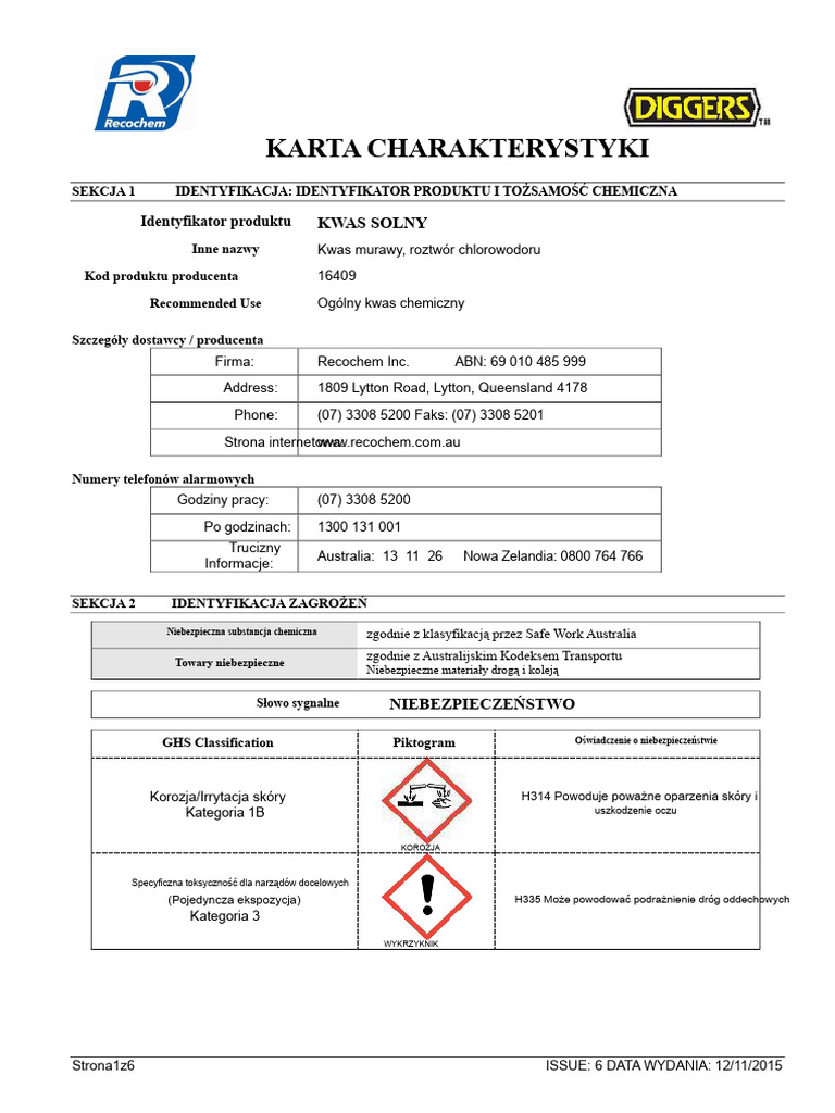 Karta Bezpieczeństwa Danych-Recochem-Australia | PDF