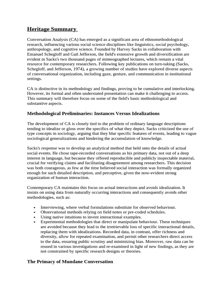 Understanding Conversation Analysis Basics | PDF | Methodology ...
