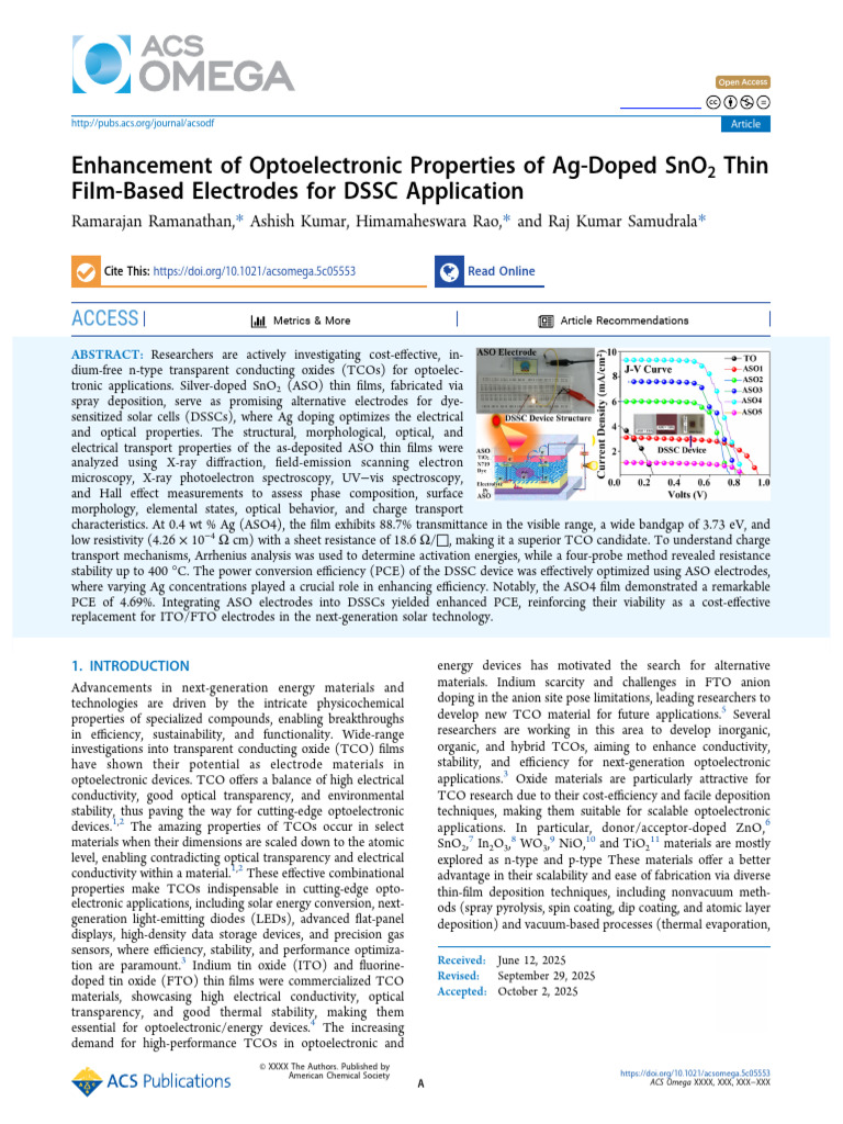 Ag-Doped SnO2 for Enhanced DSSC Efficiency | PDF | Thin Film ...