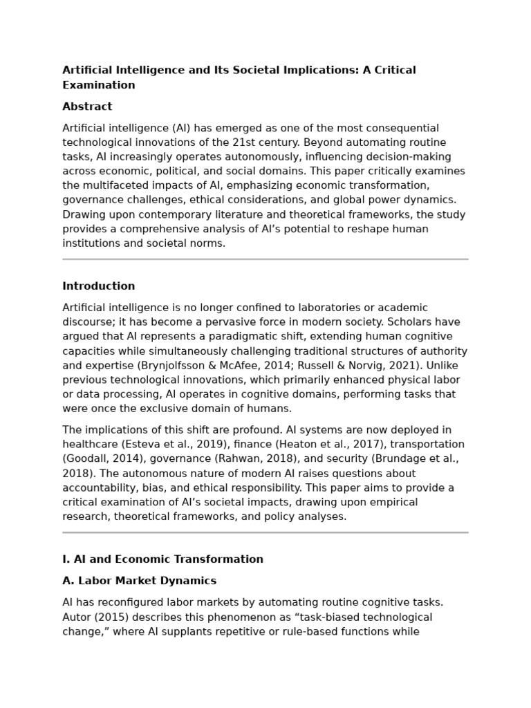 Artificial Intelligence and Its Societal Implications A Critical ...