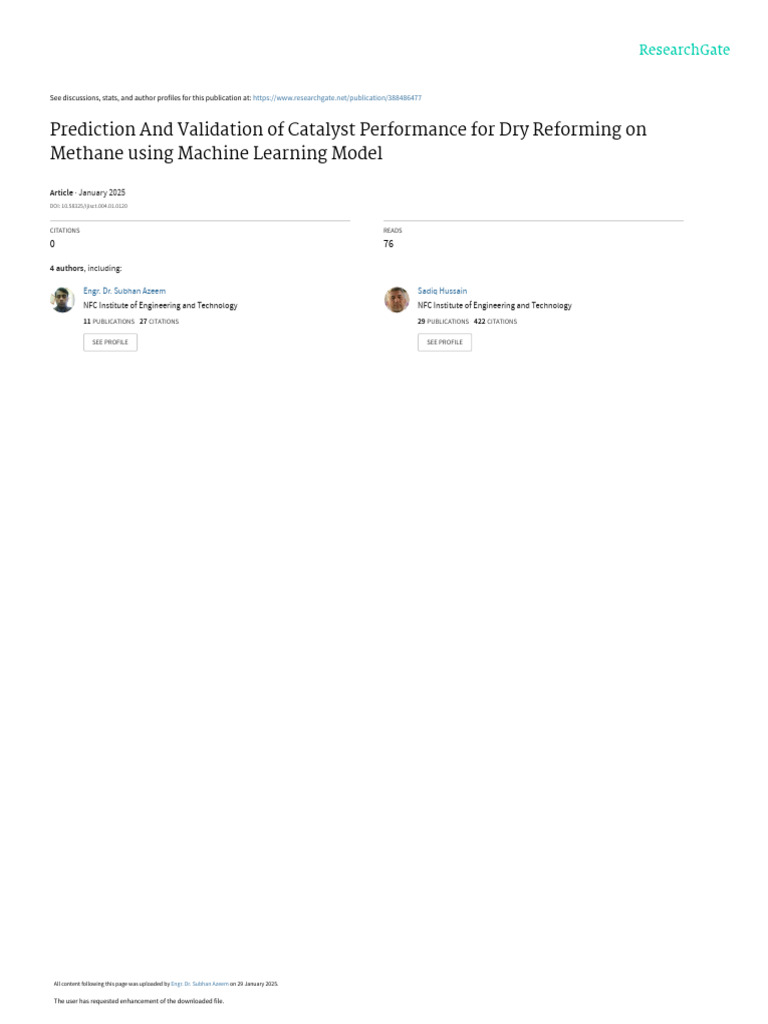 Catalyst Performance Prediction in DRM | PDF | Errors And Residuals ...