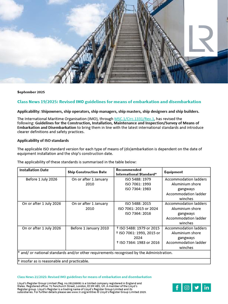 Revised IMO Guidelines for Embarkation Safety | PDF | Water Transport ...