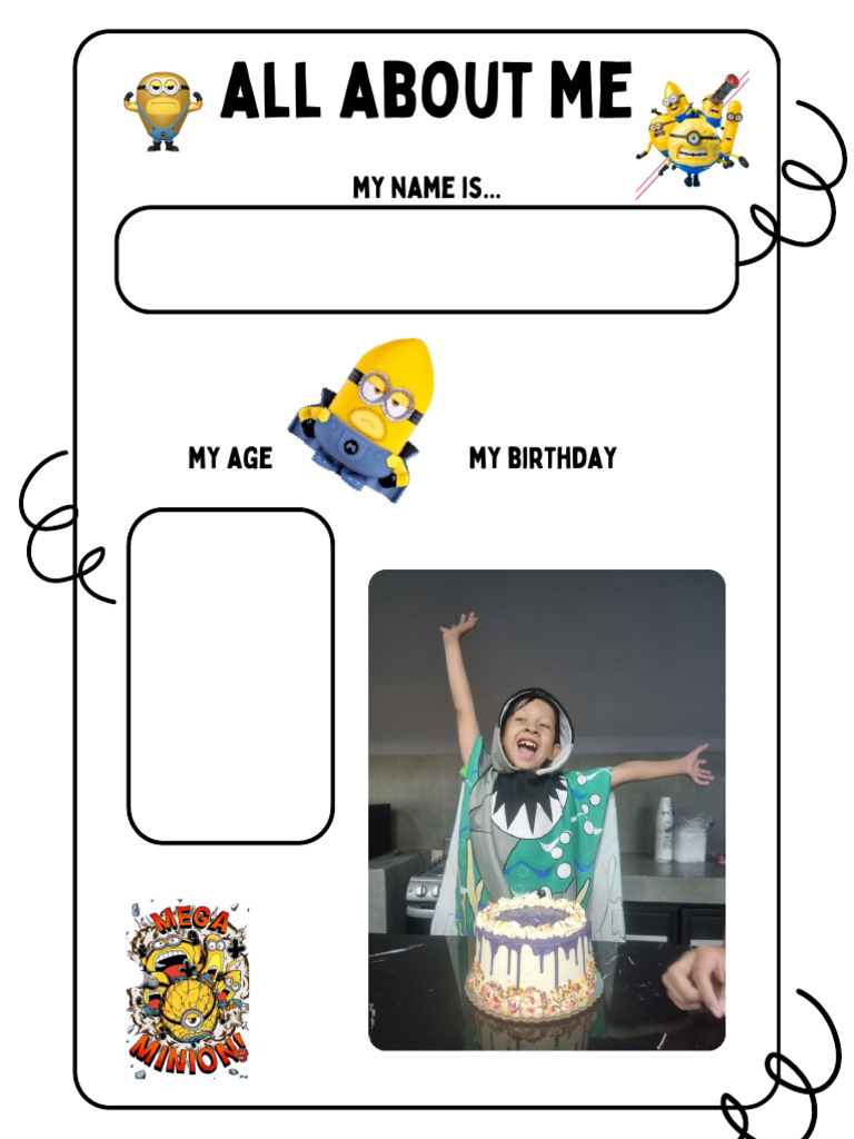 Black and White All About Me Activity Worksheet | PDF