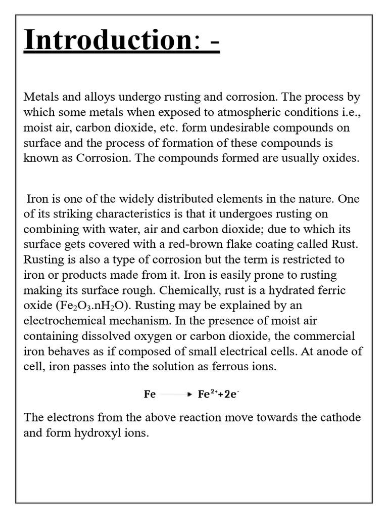 Chemistry Investigatory Project | PDF | Rust | Corrosion