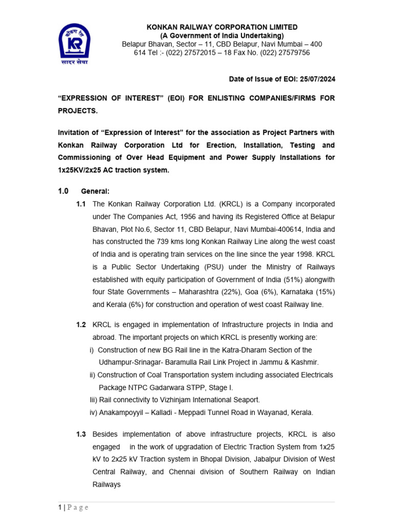 EOI for Overhead Equipment Projects | PDF | Rail Transport