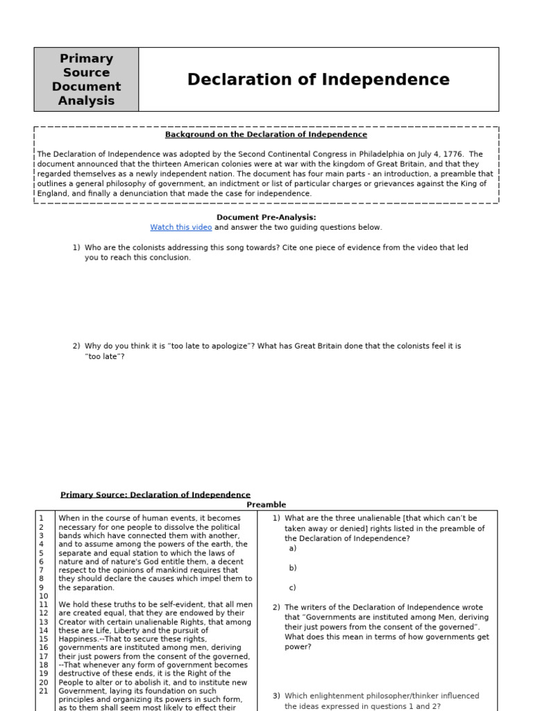 Overview of the Declaration of Independence | PDF | United States ...