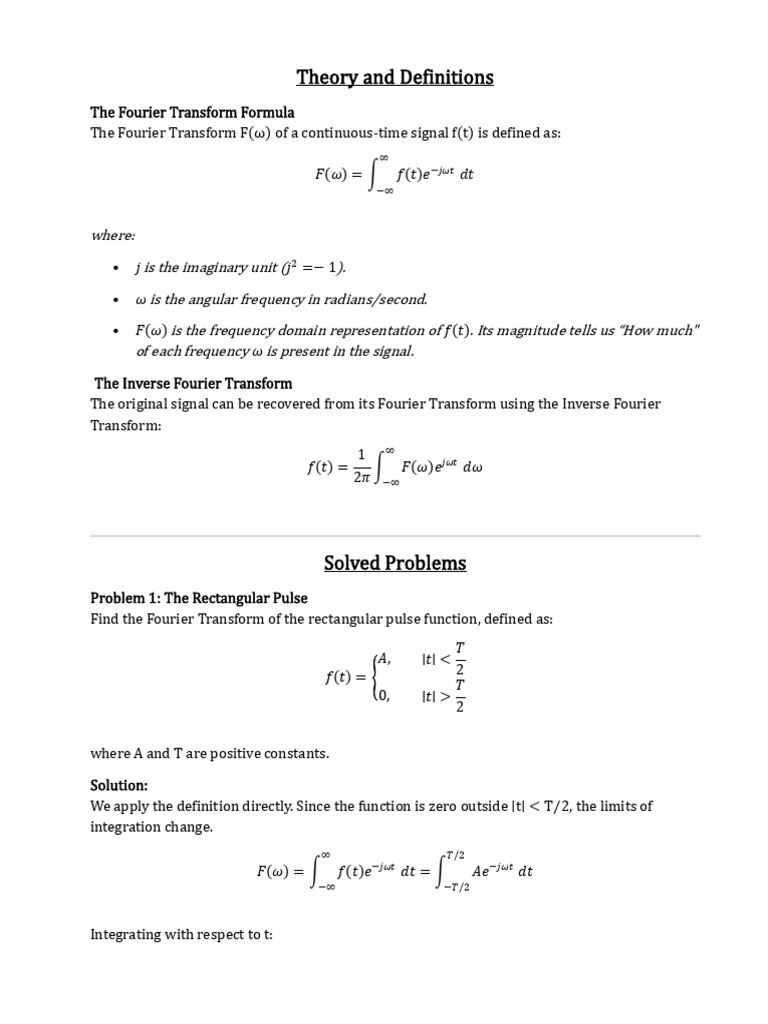 Fourier Transform Theory and Examples | PDF | Function (Mathematics ...
