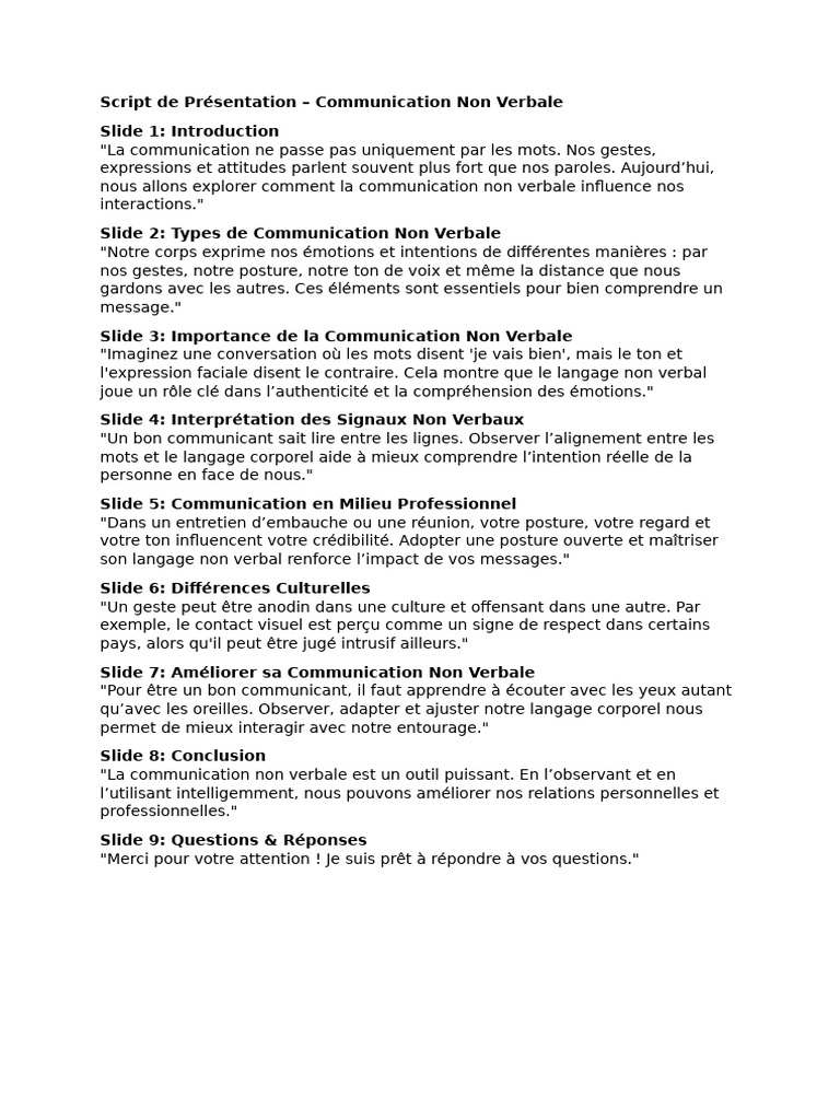 Communication Non Verbale : Clés et Impact | PDF