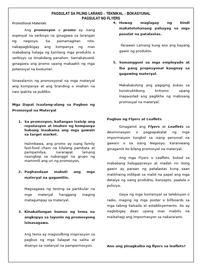 FIL 3 Rebyuwer Pagsulat NG Flyers at Leaflets | PDF
