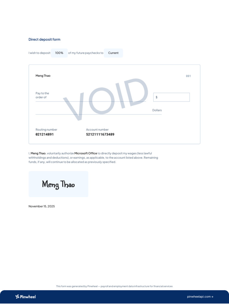 Direct Deposit Form A6a89b2b 9a2c 41c7 A0fd Fb0de50643c3 | PDF