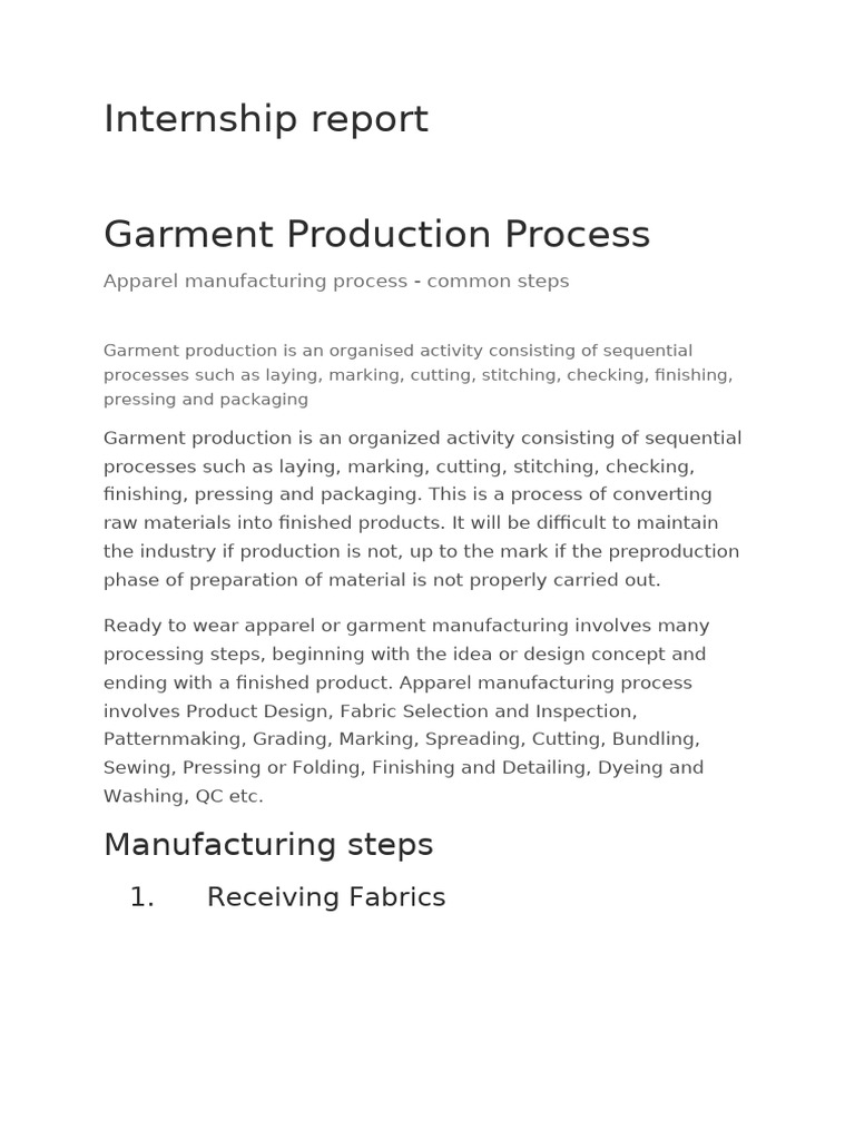 Garment Production Process Overview | PDF | Sewing | Textiles