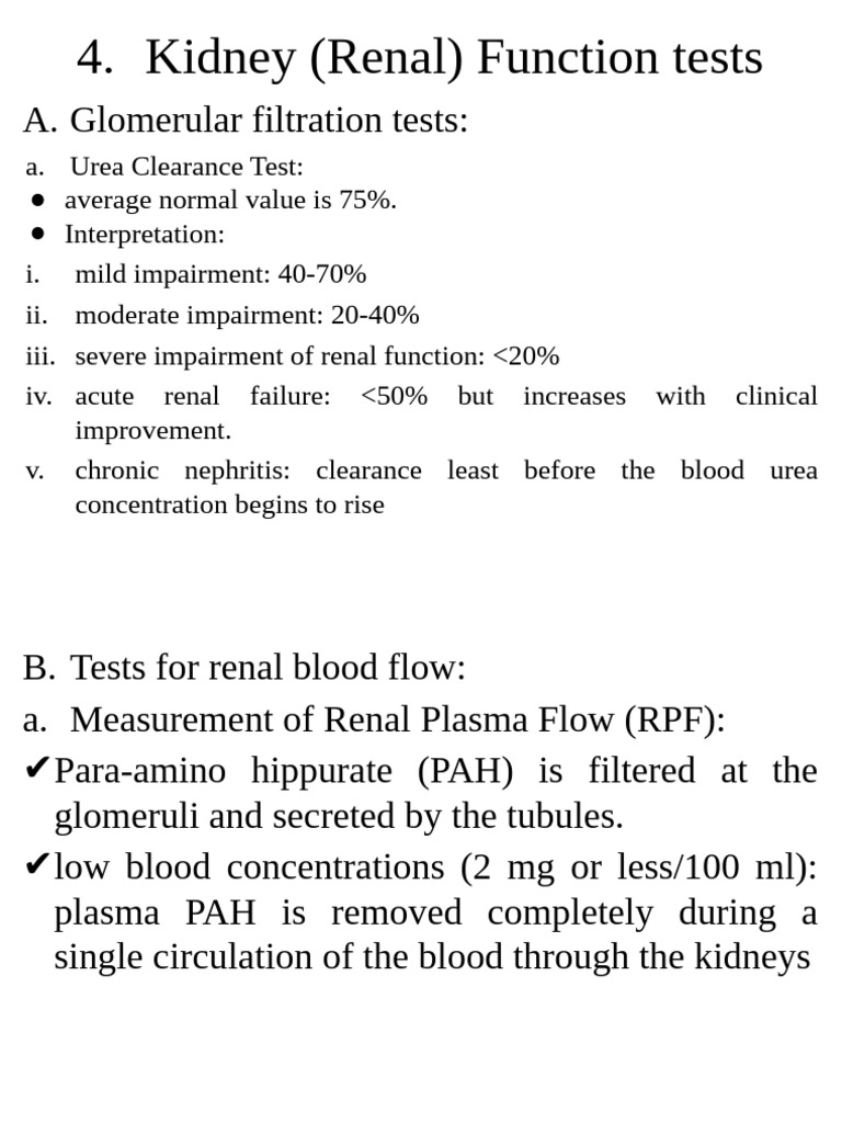 Kidney Function Tests Overview | PDF | Kidney | Genitourinary System