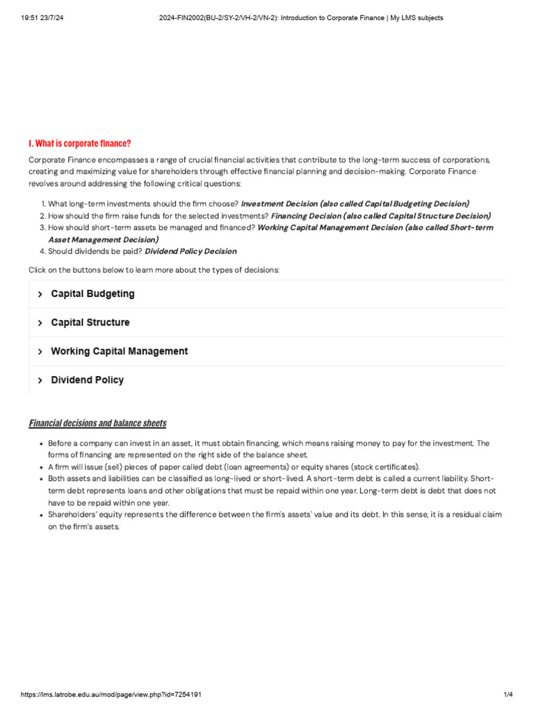 Week 1 - Introduction To Corporate Finance | PDF | Balance Sheet ...