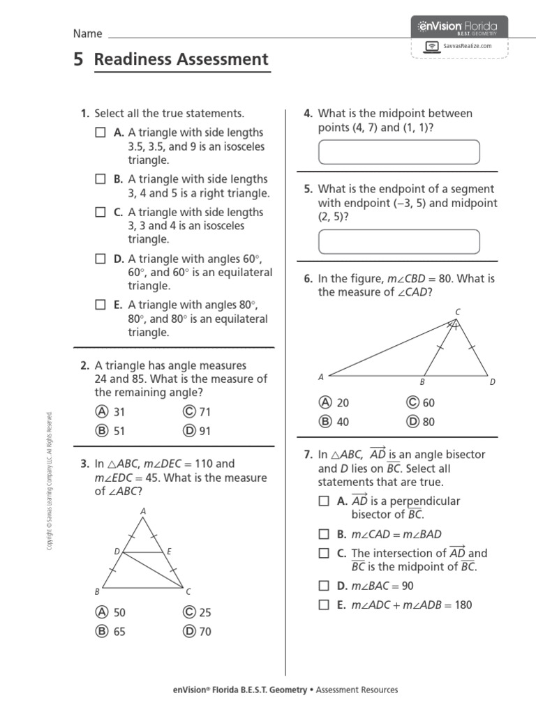 Printable +topic+5 +Readiness+Assessment | PDF | Triangle | Perpendicular