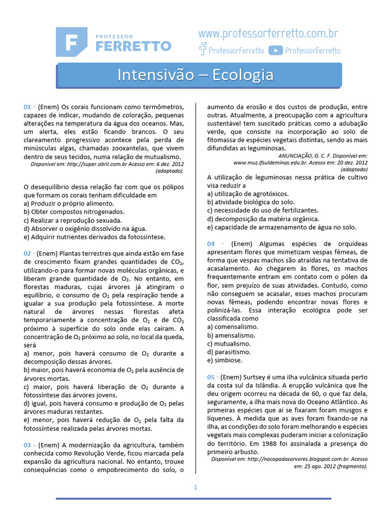 Questões de Ecologia para o ENEM | PDF | Plantas | Florestas