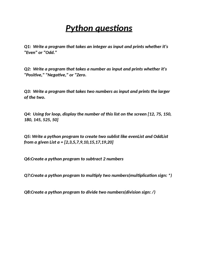 Python Programming Questions and Solutions | PDF