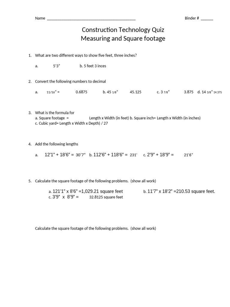 Construction Measurement Quiz Guide | PDF