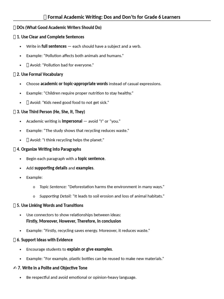 Academic Writing Tips for Grade 6 | PDF | Recycling | Human Communication