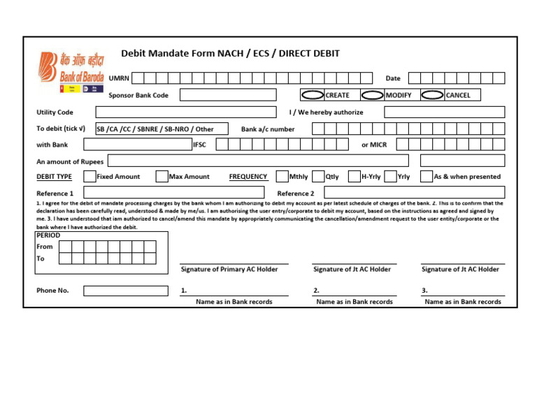 NACH Direct Debit Mandate Form | PDF