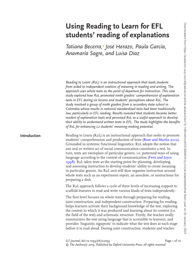 Enhancing EFL Comprehension with R2L | PDF | Reading Comprehension ...