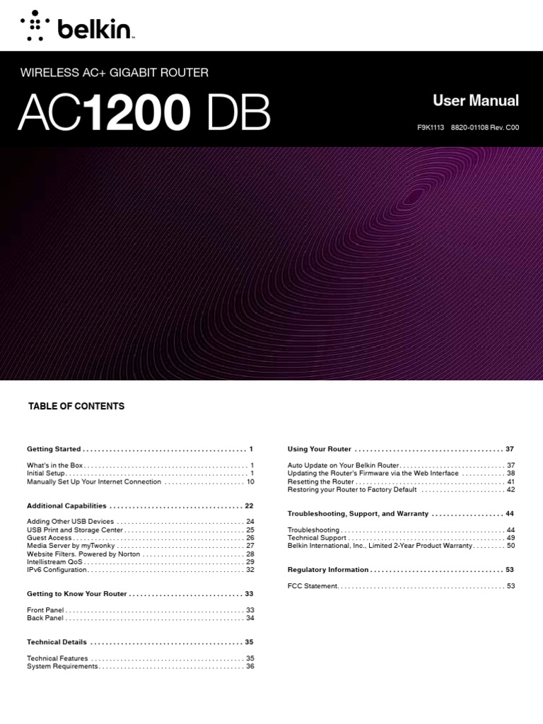 Belkin AC1200 DB Router User Manual | PDF | Computer Network | Usb