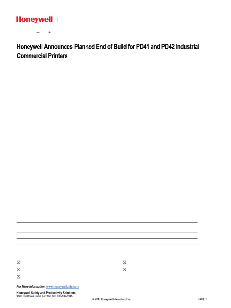 Honeywell PD41/PD42 Printer Retirement Notice | PDF | Printer ...