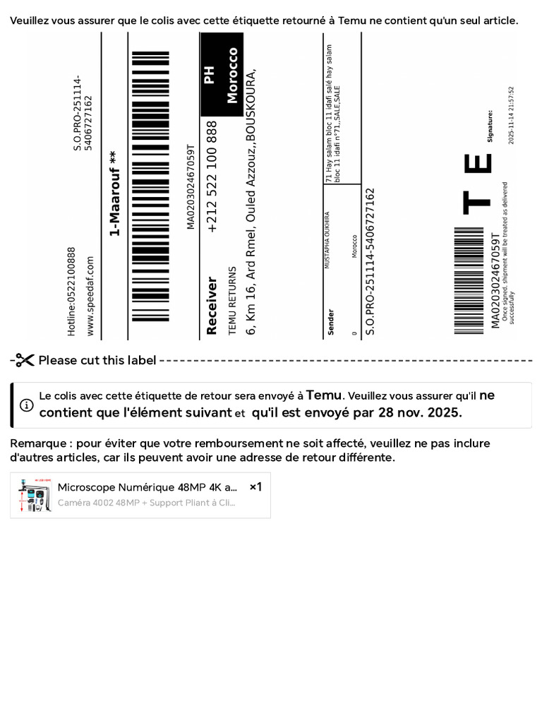 Instructions de retour pour Temu | PDF