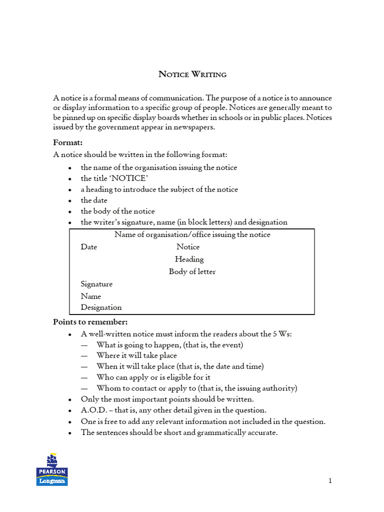 Notice Writing Guidelines and Examples | PDF | Communication | Linguistics