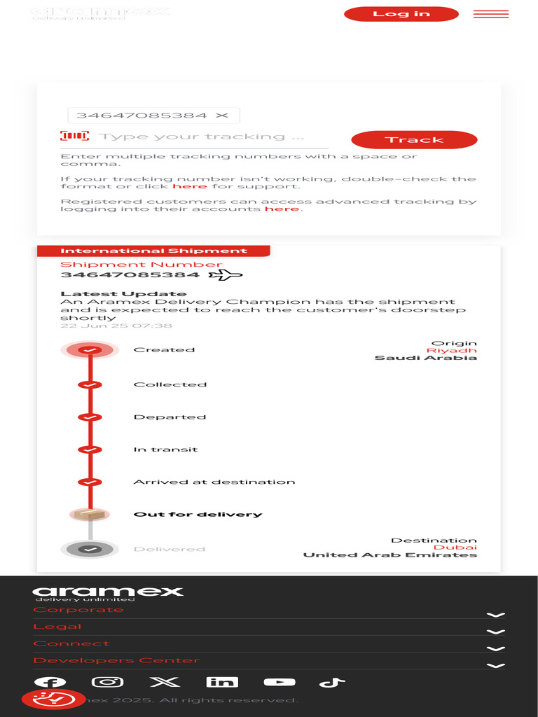 Aramex Shipment Tracking Update | PDF