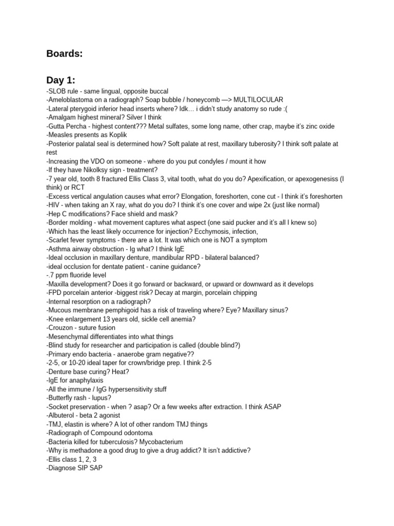 Boards Questions | PDF | Human Tooth | Medical Specialties