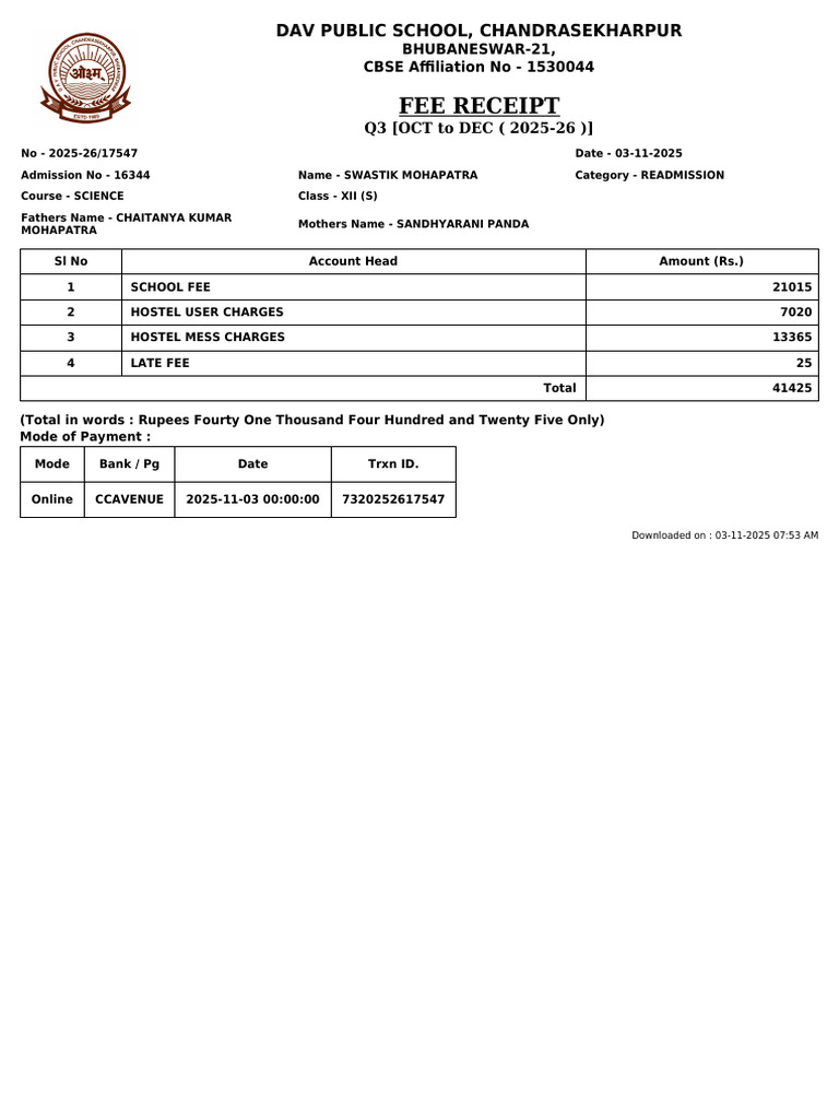 Fee Receipt | PDF