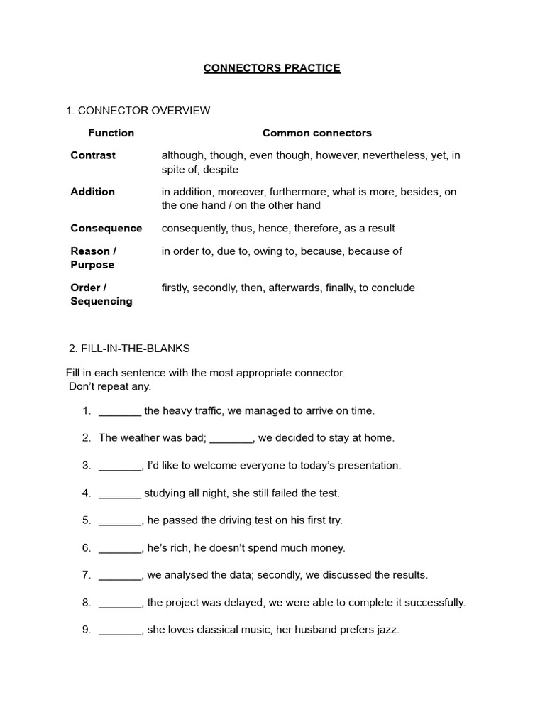 Connectors Practice | PDF