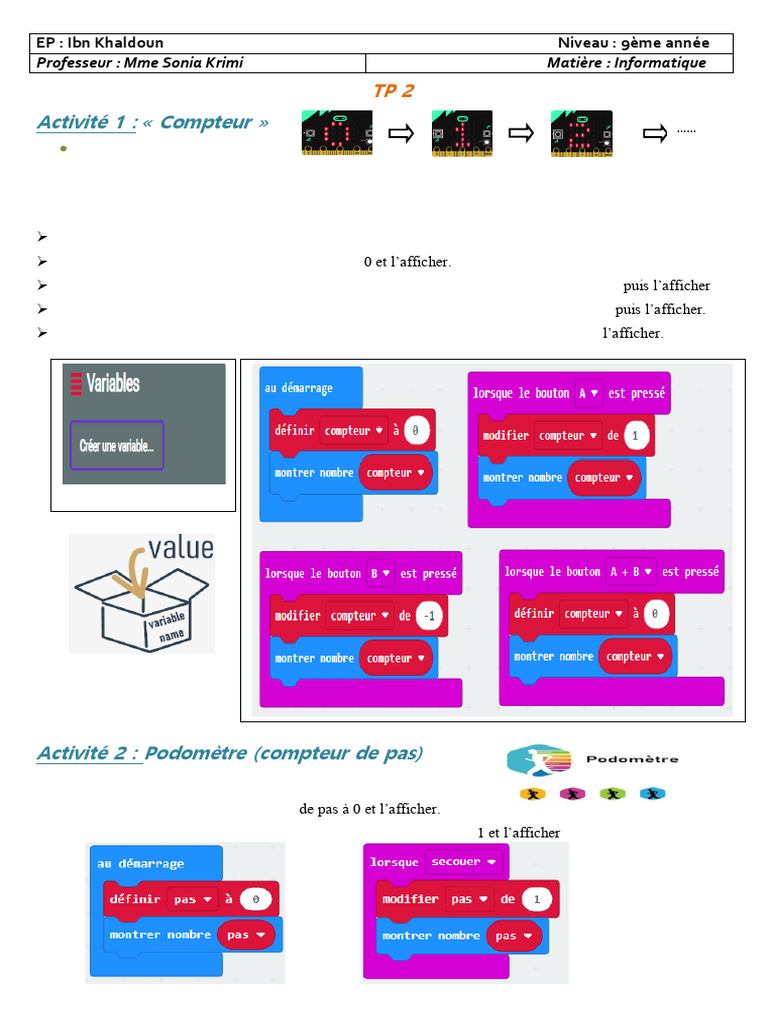 Compteur et Podomètre avec Microbit | PDF