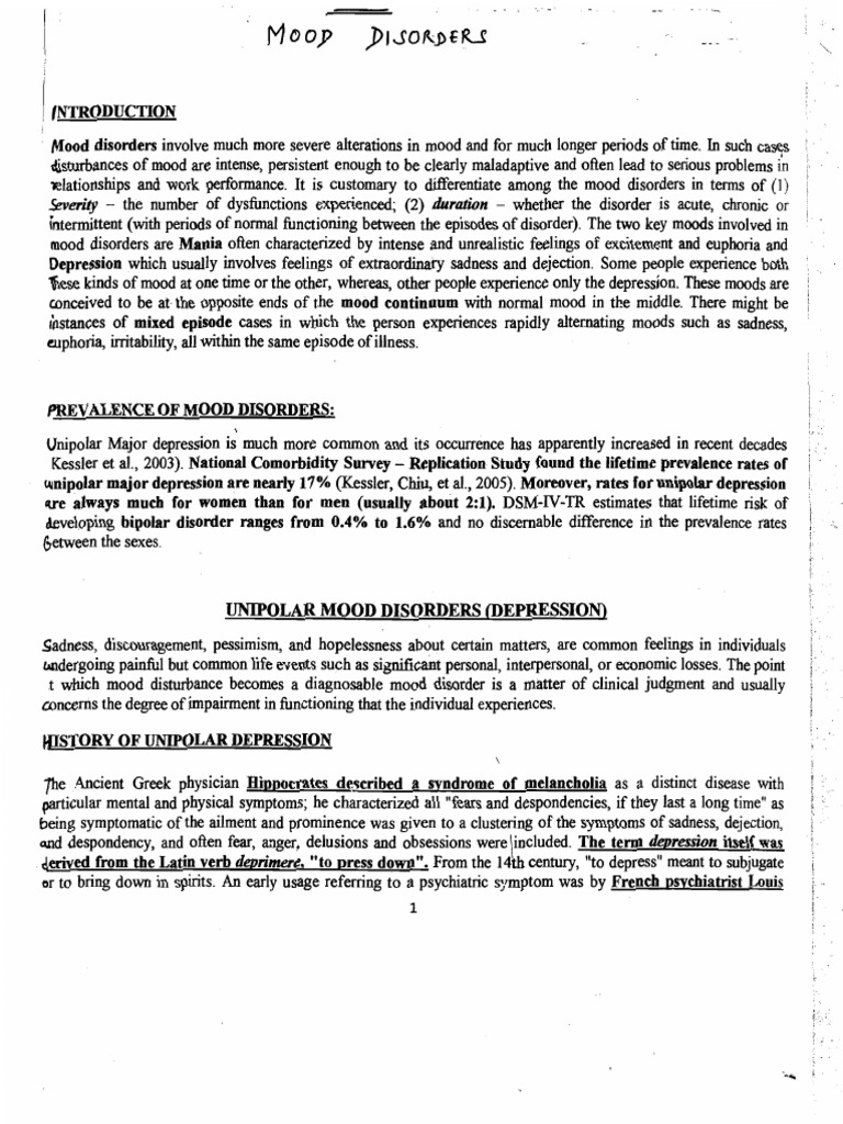 Unit - 2 Mood Disorders | PDF