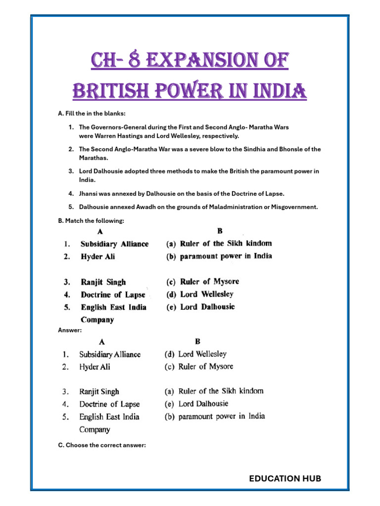 CH - 8 Expansion of British Power in India | PDF