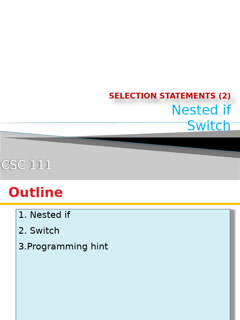 Nested If and Switch Statements Guide | PDF | Computing | Software ...