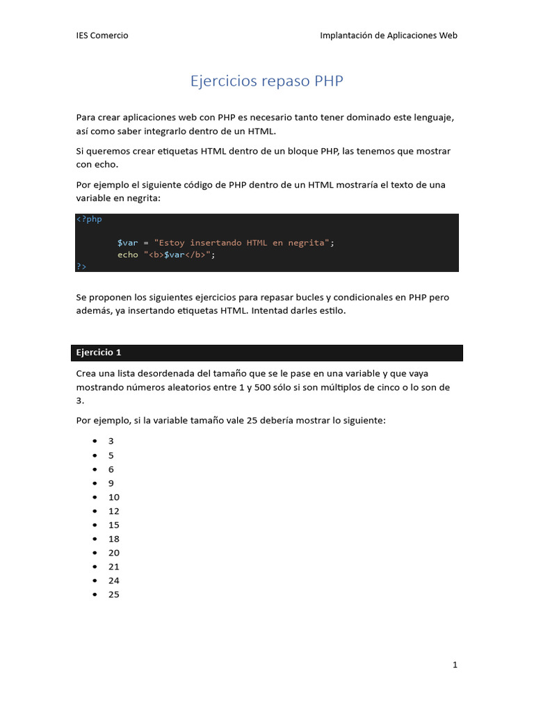 Ejercicios PHP | PDF | Php | HTML