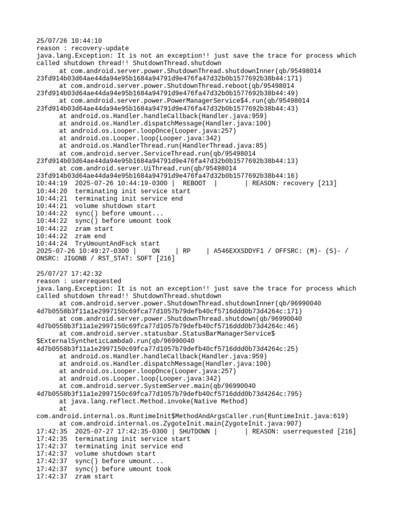 Android Shutdown and Reboot Logs | PDF | System Software | Operating ...