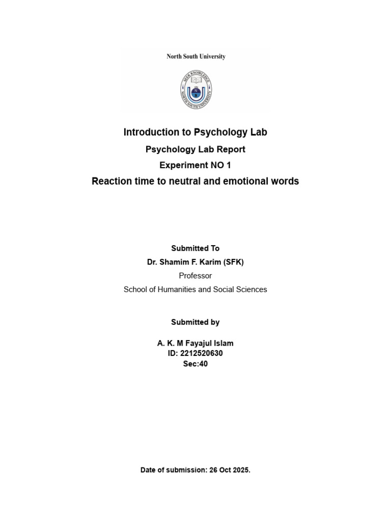 Psylab Report 1 (1) | PDF | Experiment | Mental Chronometry