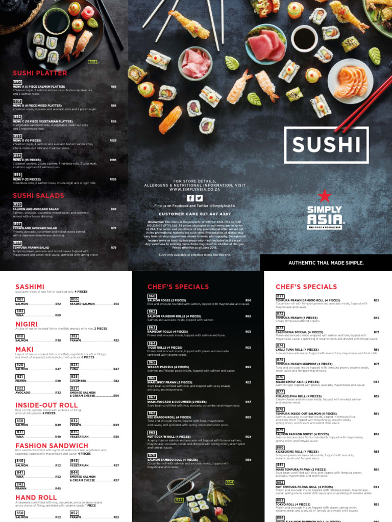 Simply Asia Sushi Menu and Prices | PDF | Sushi | Japanese Cuisine