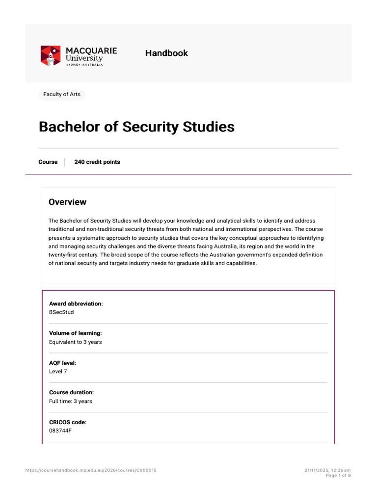 Bachelor of Security Studies Overview | PDF | Securities | Information