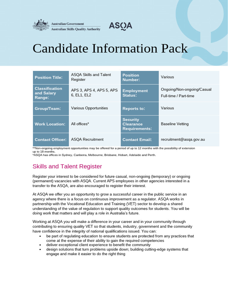 ASQA Skills and Talent Register Guide | PDF | Vocational Education ...