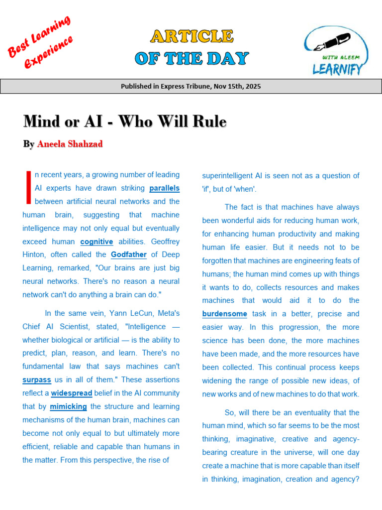 AI vs Human Brain: Intelligence Comparison | PDF | Artificial ...