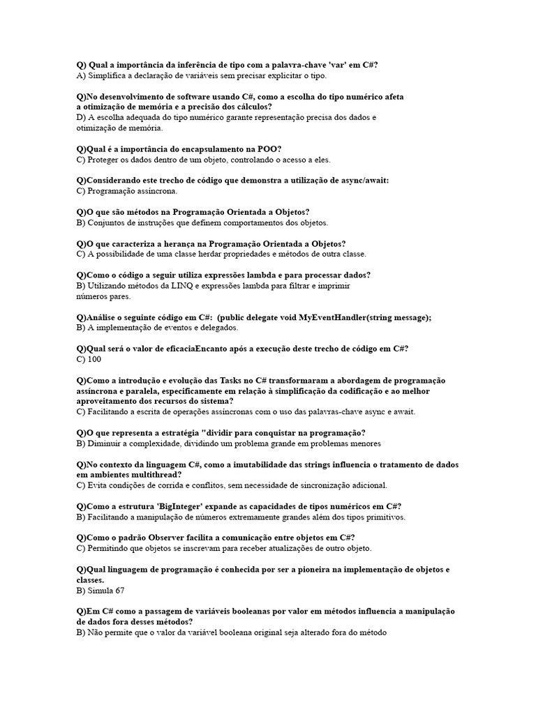 Conceitos Essenciais de C# e POO | PDF | C Sharp (linguagem de ...