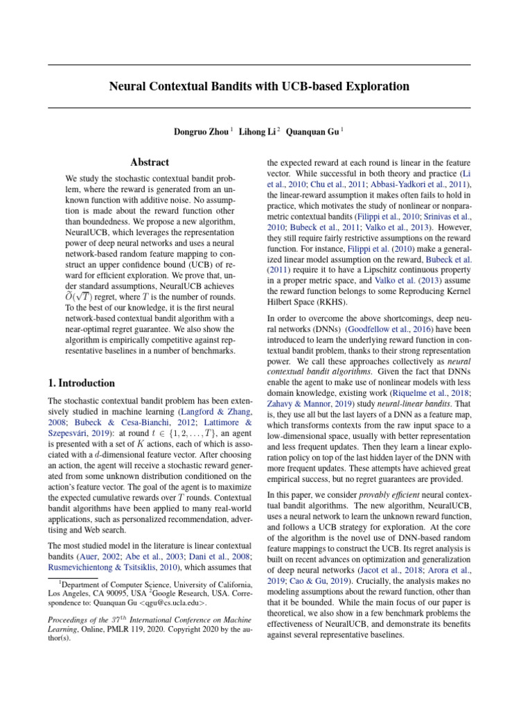NeuralUCB: Advanced Contextual Bandits | PDF | Deep Learning | Applied ...