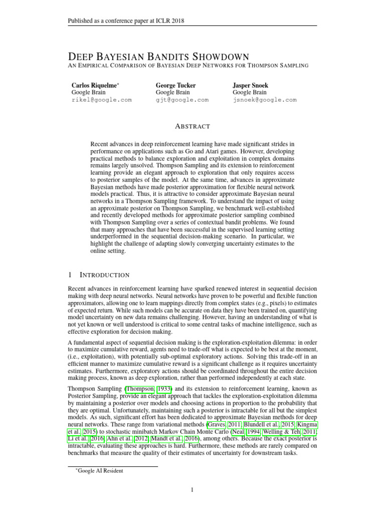 Deep Bayesian Bandits for Thompson Sampling | PDF | Statistical ...